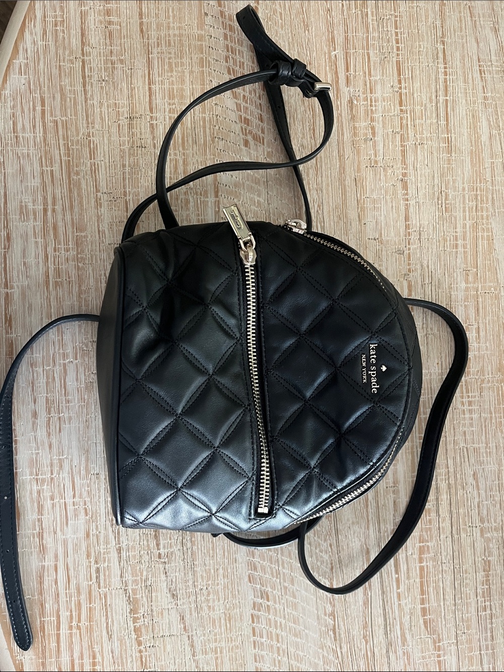 kate spade Black Quilted Leather Crossbody with Silver Zip
